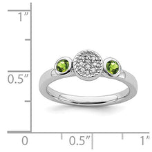 Load image into Gallery viewer, Solid 925 Sterling Silver Stackable Double Round Peridot Green August Gemstone and Diamond Ring Eternity Band Size 6 (.05 cttw.)
