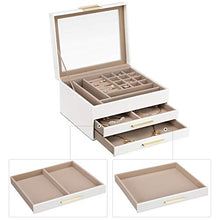 Load image into Gallery viewer, SONGMICS Jewelry Box with Glass Lid, 3-Layer Jewelry Organizer with 2 Drawers, for Loved Ones, White UJBC239WT
