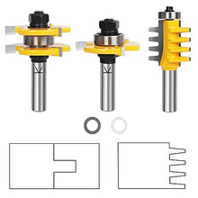 Load image into Gallery viewer, TOOLDO Tongue and Groove Router Bit &amp; Reversible Finger Joint Router Bit, Jointing Bit Set 1/2 Inch Shank Set (Pack of 3). Parallel Angle Joint Set, for Hardwood Floor
