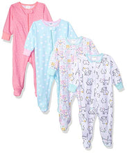 Load image into Gallery viewer, Onesies Brand Baby Girls' 4-Pack Sleep 'N Play Footies Multi Pack, cats, 0-3 Months
