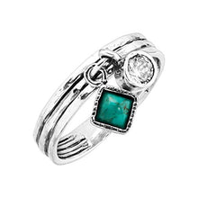 Load image into Gallery viewer, Silpada 'Dream in Blue-Green' Charm Ring with Compressed Turquoise &amp; Cubic Zirconia in Sterling Silver, Size 8
