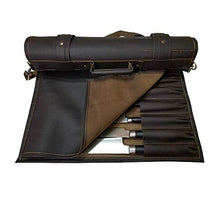 Load image into Gallery viewer, chef knife bag |Travel-Friendly Chef Knife Wrap Bag | Genuine Leather Knife Roll | Storage Bag Handles Carry Case Kitchen | travel bag knives holder | for professional Chefs | KB005 (Dark Brown)
