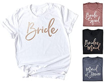 Load image into Gallery viewer, Bachelorette Party Shirts, Soft Crew Neck and V-Neck Customizable Bride Squad T-Shirts For The Bride and Bridesmaids, Rose Gold Graphic and Unique Shirt Colors
