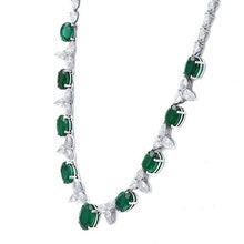 Load image into Gallery viewer, Rachel Koen 18K White Gold Oval Green Emerald and Pear Shaped Diamonds Necklace
