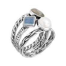 Load image into Gallery viewer, Silpada 'Day Trip' Natural Labradorite, Kyanite &amp; 6-6.5 mm Freshwater Cultured Pearl Ring in Sterling Silver Size 11
