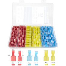 Load image into Gallery viewer, Amlits 100 PCS Nylon Spade Quick Disconnect Connectors Kit, Fully Insulated Male &amp; Female Electrical Crimp Cold-Pressed Wire Terminals Assortment Kit
