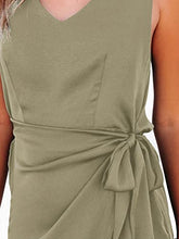 Load image into Gallery viewer, MIROL Women's Sleeveless Silk Mini Dress Tie Waist Casual V Neck Satin Beach Dress Solid Ruched Bodycon Tank Dress Khaki
