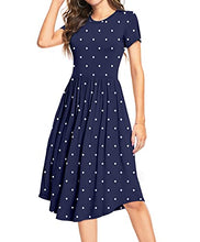 Load image into Gallery viewer, YUNDAI Ladies Cotton Polka Dot Teacher Work Swing Knee Length Dress Large, Navy
