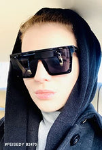 Load image into Gallery viewer, FEISEDY Fashion Siamese Lens Sunglasses Women Men Succinct Square Style UV400 B2470 (Black &amp; Marbling, 60)
