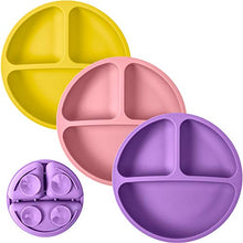 Load image into Gallery viewer, WeeSprout Suction Plates for Babies &amp; Toddlers | 100% Silicone | Plates Stay Put with Suction Feature | Divided Design | Microwave &amp; Dishwasher Safe | 3 Pack

