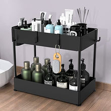 Load image into Gallery viewer, Giergt Under Sink Organizers and Storage, Bathroom Organizer Under Sink, 2-Tier Organizer with 6 Hooks, Multi-purpose Under Bathroom Sink Storage, Black Under Sink Shelf Organizer Rack
