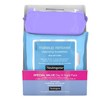 Load image into Gallery viewer, Neutrogena Day &amp; Night Wipes with Makeup Remover Face Cleansing Towelettes &amp; Night Calming Facial Cloths, Alcohol-Free Wipes to Remove Dirt, Oil &amp; Waterproof Mascara, 3 Packs of 25 ct, 75 ct
