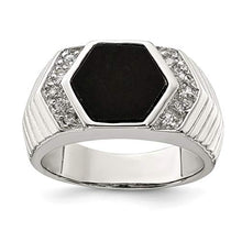 Load image into Gallery viewer, 925 Sterling Silver Mens Cubic Zirconia Cz Black Onyx Band Ring Size 10.00 Man Fine Jewelry For Dad Mens Gifts For Him
