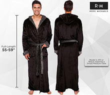 Load image into Gallery viewer, Ross Michaels Mens Robe Big &amp; Tall with Hood - Long Plush Shawl Collar Fleece Bathrobe (Black Gray, Small-Medium)
