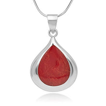 Load image into Gallery viewer, 925 Sterling Silver Natural Red Sea Bamboo Color Inlay Teardrop Pendant Necklace, 18" Chain
