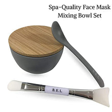 Load image into Gallery viewer, Clay Face Mask Mixing Bowl Set- Kit with Bamboo Lid, Spoon, Dual Sided Face Mask Brush Applicator Soft Silicone Spatula and Face Mask Brush for DIY Clay Mud Mask, Facials, Body and Hair (Grey)
