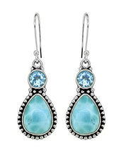 Load image into Gallery viewer, YoTreasure Larimar &amp; Blue Topaz Solid Sterling Silver Designer Earrings
