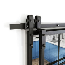 Load image into Gallery viewer, JUBEST Bypass Glass Barn Door 72x 84 in with 6.6FT Hardware Kit, 2 Sets of 36x84 in Clear Tempered Glass Aluminum Frame Double Barn Door,10 Lites Sliding Closet Barn Door, Easy Assembly
