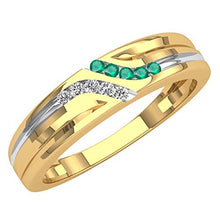 Load image into Gallery viewer, Dazzlingrock Collection 14K Round Cut Emerald &amp; White Diamond Mens Channel Set Fashion Wedding Band, Yellow Gold, Size 10
