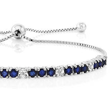 Load image into Gallery viewer, Gem Stone King Sterling Silver Blue Sapphire and White Diamond Tennis Bracelet Jewelry for Women's 2.05 cttw Fully Adjustable Up to 9 Inch
