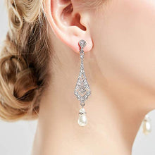 Load image into Gallery viewer, BABEYOND 1920s Vintage Wedding Pearl Dangle Drop Earrings Art Deco Gatsby Earrings (Style 5-Silver)
