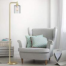 Load image into Gallery viewer, Addlon LED Floor Lamp, with Hanging Glass Lamp Shade and LED Bulb for Bedroom &amp; Living Room, Modern Standing Industrial Lamp Tall Pole Lamp for Office, Brass Gold
