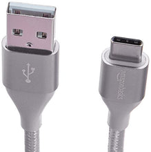 Load image into Gallery viewer, Amazon Basics Double Braided Nylon USB-C to USB-A 2.0 Fast Charging Cable, 3A - 6-Foot, Silver
