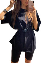 Load image into Gallery viewer, Glamaker Women 2 Piece Outfit Sets Casual Oversized T-Shirt Tops Biker Shorts Workout Sport s Tracksuit (Small, Black 2)
