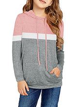 Load image into Gallery viewer, Cute Girls Hoodies Color Block Sweatshirt Long Sleeve Shirts Lightweight Hoodie Drawstring Pullover Tops with Pocket Pink
