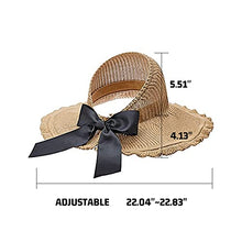 Load image into Gallery viewer, Sun Hats Beach Hats with Bowknot Wide Brim UV UPF 50+ Foldable Packable Straw Hats for Women Brown
