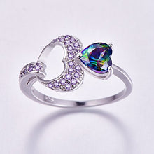 Load image into Gallery viewer, Veunora Ladies' 925 Sterling Silver Created 6x6mm Heart Cut Rainbow Topaz Filled Gift Ring Size 8
