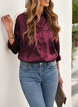 Load image into Gallery viewer, GOSOPIN Women Casual Satin Silk Long Sleeve Button Down Shirt Formal Office Blouse Top XX-Large Red
