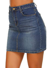 Load image into Gallery viewer, Women's Classic A-Line Denim Jean Short Skirt, Dark Blue, X-Large
