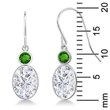 Load image into Gallery viewer, 14K White Gold Dangle Earrings Forever Brilliant (GHI) Oval 3.00ct (DEW) Created Moissanite by Charles &amp; Colvard and Simulated Tsavorite
