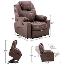 Load image into Gallery viewer, Mcombo Electric Power Lift Recliner Chair Sofa with Massage and Heat for Elderly, 3 Positions, 2 Side Pockets and Cup Holders, USB Ports, Faux Leather 7040 (Medium, Light Brown)
