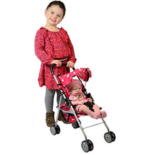 Load image into Gallery viewer, The New York Doll Collection My First Doll Stroller with Basket &amp; Heart Design Foldable Doll Stroller, Pink
