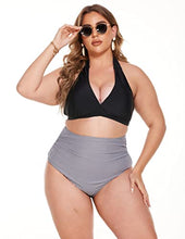 Load image into Gallery viewer, IN'VOLAND Women Plus Size V Neck Bikini High Waist Halter Two Piece Swimsuit Sporty Tummy Control Bathing Suit
