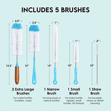 Load image into Gallery viewer, Turbo Microfiber Bottle Brush Cleaner Pack - Set of 5 Long, Cleaning Brushes for Baby Bottles, Water Bottles, Straws, Tumblers, Wine Decanters and Flask - Kitchen Supplies
