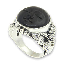 Load image into Gallery viewer, NOVICA .925 Sterling Silver Carved Ebony Wood Ring 'Amun Ra'
