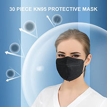 Load image into Gallery viewer, FGCCJP KN95 Face Mask 30pcs Disposable Face Masks Individual Packed Safety 5 Layers Breathable Cup Dust Masks Filtration>95% for Adults Men Women(Black)
