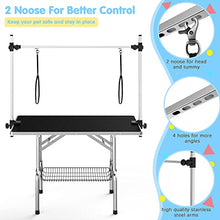 Load image into Gallery viewer, Lyromix Adjustable Pet Large Foldable Dog Grooming Table with Arms, Noose, Mesh Tray, Maximum Capacity Up to 330Lb, 46inch, Black
