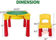 Load image into Gallery viewer, burgkidz Kids 5-in-1 Multi Activity Table Set - Building Block Table with Storage - Play Table Includes 1 Chair and 128 Pieces Compatible Large Bricks Building Blocks - Green Baseplate/Yellow Color
