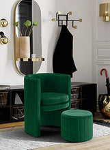 Load image into Gallery viewer, Meridian Furniture Selena Collection Modern | Contemporary Velvet Upholstered Accent Chair and Ottoman Set with Deep Channel Tufting, 25" W x 22.5" D x 30" H, Green
