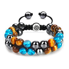 Load image into Gallery viewer, MOLANLY Triple Protection Father's Bracelet, Natural Stone Tiger Eye Beads Hematite and Black Obsidian 8mm Beads Crystal Jewelry Healing Bracelets Bring Luck Prosperity and Happiness
