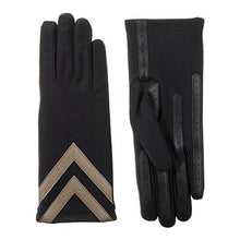 Load image into Gallery viewer, isotoner Women's Spandex Touchscreen Cold Weather Gloves with Warm Fleece Lining and Chevron Details, smartDRI Black, Small / Medium
