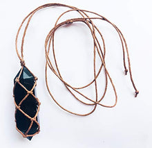 Load image into Gallery viewer, Ripple Stream Braided Knitted Obsidian Crystal Healing Chakra Pendant Hand Braided Necklace Protection Negative Energy Cleanser Natural Stress Aid Soothe Mind Emotions (Braided Obsidian)
