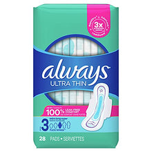 Load image into Gallery viewer, Always Ultra Thin Feminine Pads For Women, Size 3 Extra Heavy Long Absorbency, Multipack, With Wings, Unscented, 28 Count X 3 Packs (84 Count Total)
