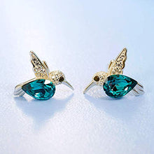 Load image into Gallery viewer, Jewever 925 Sterling Silver Hummingbird Ear Studs Blue Cubic Zirconia Earrings for Women Jewelry Gift Golden
