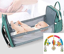 Load image into Gallery viewer, Sussex labels 3in1 large convertible,multipurpose diaper bag.Travel bag for infant and toddlers with BASSINET,CHANGING PAD waterproof spacious Mommy diaper bag pack PLUS A TOY ARCH. (Green)
