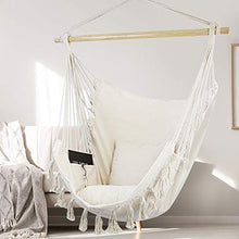 Load image into Gallery viewer, WBHome Extra Large Hammock Chair Swing with Hardware Kit, Hanging Macrame Chair Cotton Canvas, Include Carry Bag &amp; Two Soft Seat Cushions, for Bedroom Indoor Outdoor, Max. Weight 330 Lbs (Beige)
